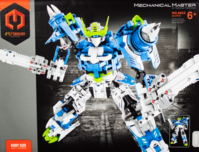 Blue and white mechanical model kit, assembled robot figure, standing pose for iM.Master IMM6823