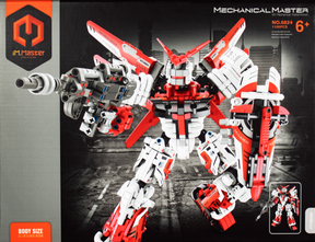 Red and white robot model kit, assembled, standing ready for action for iM.Master IMM6824