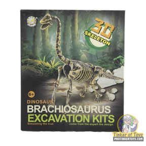 Dinosaur skeleton excavation kit showing a brachiosaurus skeleton in a jungle setting for IMEX-Stem IMX49017
