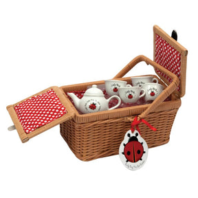 Ladybug tea set in a woven basket with matching accessories for Schylling LBTSB