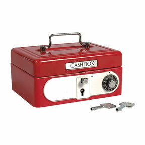 Red metal cash box with lock and key set for Schylling LB