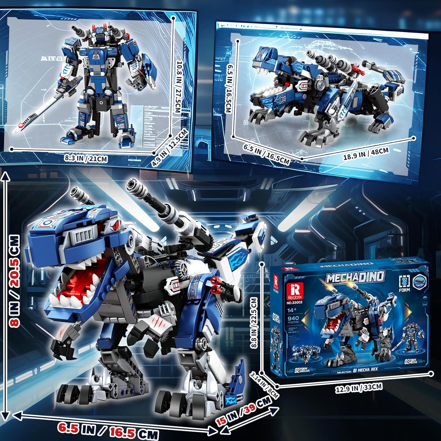 Mecha Dino T-Rex 3 In 1 Dinosaur Transformer (940 Pcs) | REO33002