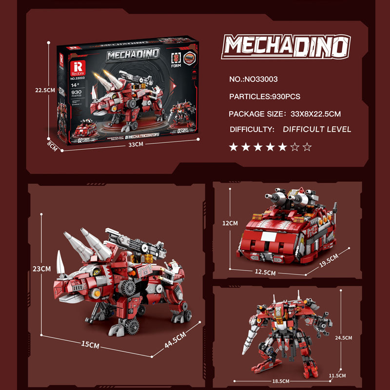 MECHA DINO TRICERATOPS 3 IN 1 DINOSAUR TRANSFORMER (930 PCS) | 33003 | REOBRIX