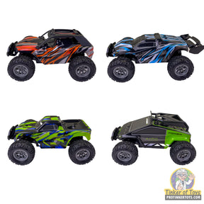 Four colorful 1/32 scale remote control monster trucks for IMEX MIC1438