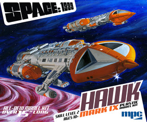 Sci-fi model kit box art showing a spacecraft against a starry, cosmic background for MPC MPC947