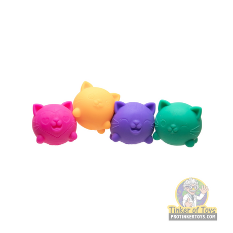 Set of colorful, small kitten toys in pink, orange, purple, and teal for Schylling MPCCTND