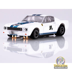 White and blue 1965 Mustang GT350R slot car for AFX/Racemasters 22125, front view