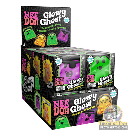 Set of glowy ghost squishy toys in various colors and poses for Nee Doh NDWGG26