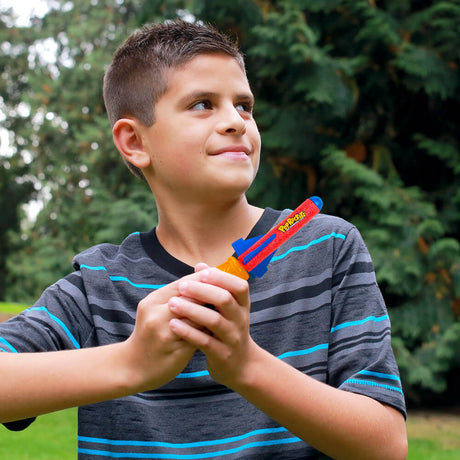 Blast Off Pop Rocketz launcher in use with foam rocket