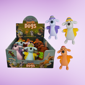 Assortment of colorful, squishy dog toys in various poses for Handee NV3833