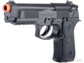 Black airsoft pistol with orange muzzle tip and textured grip for Evike GP-WG-CO2-M9-B