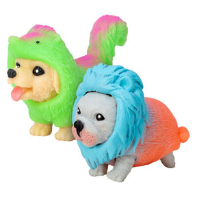 Three colorful, rave-themed stuffed puppies: green, blue, and orange for Schylling RPTPA, front view