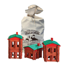 Wooden log building toy set in a canvas storage bag for Roy Toy RTSDS