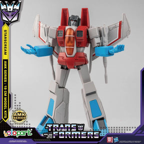 Starscream robot model kit, red and white, standing pose for Hasbro NHAMKG1SC, front view