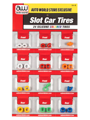 Assortment of colored silicone replacement tires for slot cars for Auto World SCM160