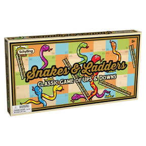 Board game set for Snakes and Ladders, featuring colorful game board and pieces for Schylling SLG