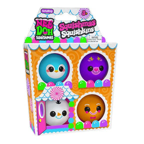 Box of squishy toys featuring festive, cute characters for Schylling SQMSK23