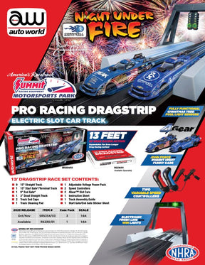 Electronic drag racing set with track and controllers for hobbyists for Auto World SRS354