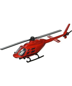 Red toy helicopter toy with landing skids and rotor blades for HotWings 13108