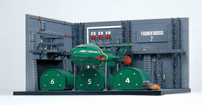 Scale model of Thunderbird 2 container dock with green pods and aircraft for Aoshima 1207