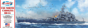 Battleship USS North Carolina BB-55 firing in action on the open sea for Atlantis Model .Co ALM601