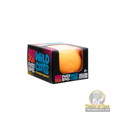 Yellow fuzz ball toy in black and pink box for Schylling WCFZBND