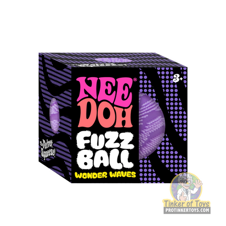 Boxed toy: Needoh Fuzz Ball Wonder Waves, purple and black packaging for Schylling WWFZBND