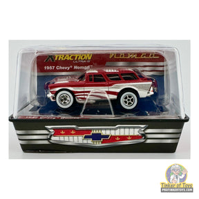 Red 1957 Chevy Nomad toy car in clear plastic display case for Auto World CP8139