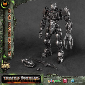 Sci-fi robot model kit, assembled figure with weapons, on dark surface for Yolopark YPAMKM7SC