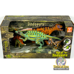 Dinosaur figure set featuring various prehistoric reptiles in a diorama display for King Me World IMX17245