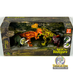 Dinosaur figure set with four colorful, detailed plastic dinosaurs for King Me World IMX17249