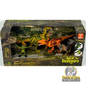 Dinosaur figure set featuring T-Rex, Triceratops, and other prehistoric creatures for King Me World IMX17250