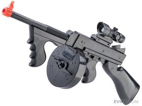 Black airsoft replica rifle resembling a Tommy Gun, with a red muzzle for Evike AR-8903A