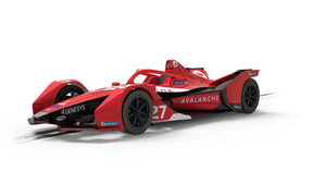 Red race car model, Formula E style, featuring "AVALANCHE" and number 27 for Scalextric C4315