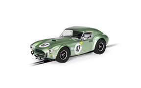 Green slot car of a Shelby Cobra 289 race car for Scalextric C4338, front view