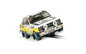 Model car of a 1979 Ford Escort rally car for Scalextric C4396, front view