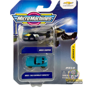 Two die-cast car sets: a chopper and a 1963 Corvette for MicroMachines MMW0275