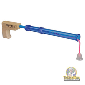 Toy rubber band gun, blue barrel, wooden grip, for play for Magnum Rubber Band Guns GL2C22POP