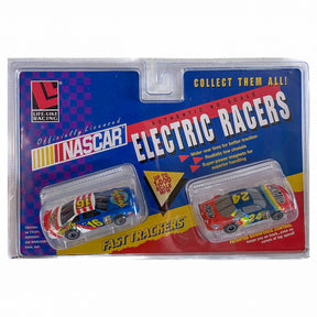 Two remote-controlled race cars in clear plastic packaging for Life-Like Racing Max-Traxx 9779