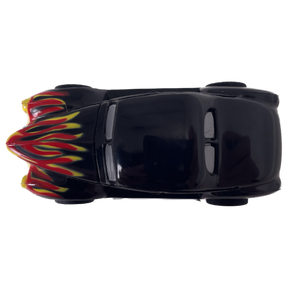 Black toy car with red and yellow flame decals on the front for Tyco B6972