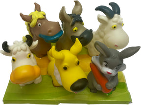 Assortment of squeaky farm animal toys: cow, pig, horse, goat, and donkey for BVP 84212