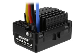 Black electronic speed controller with three colored wires exiting the top for CORA COR54001