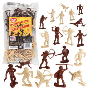 Assortment of brown and tan plastic toy figures representing cowboys and Indians for Tim Mee Toys 11149