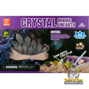 Dig kit for exploring crystals, featuring tools and a rock sample for King Me World IMX17227