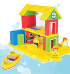 Colorful toy house structure with figures, designed for imaginative play for Bath Blocks 22081