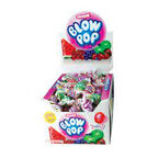 Assortment of colorful, wrapped candy pops in a box for Charms 3800