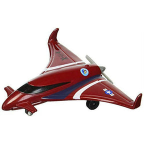 Red model airplane, X-114 pusher design, with blue and white accents for HotWings 12111
