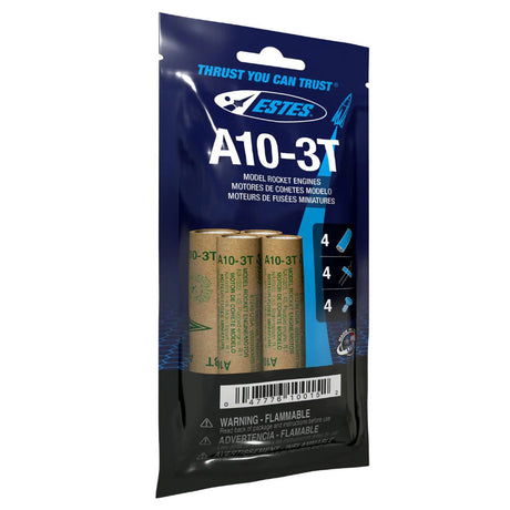 Four model rocket engines in a blister pack for Estes EST10015