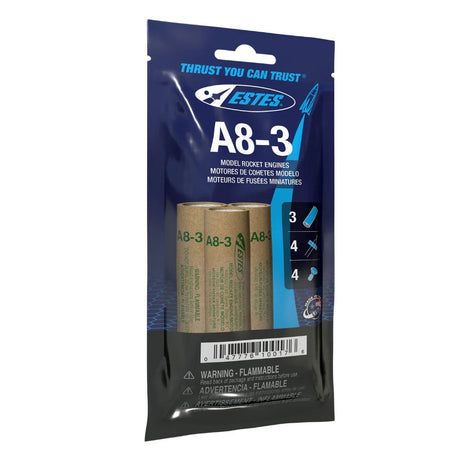 Three-pack of A8-3 model rocket engines for model rocketry for Estes EST10017