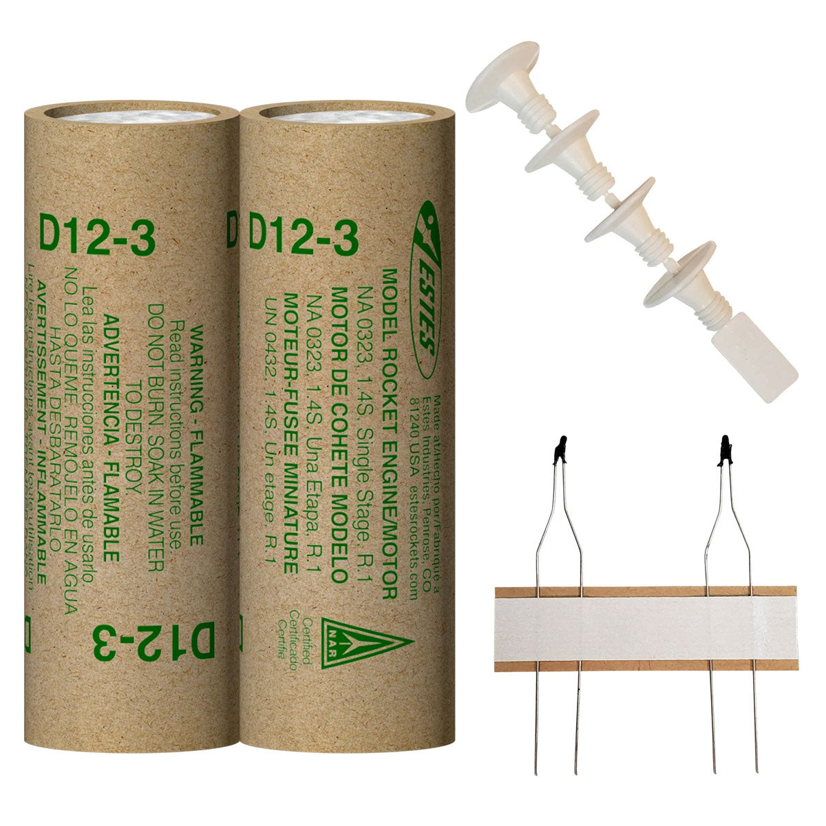 Model rocket engines and launch sticks for model rocketry for Estes EST10027